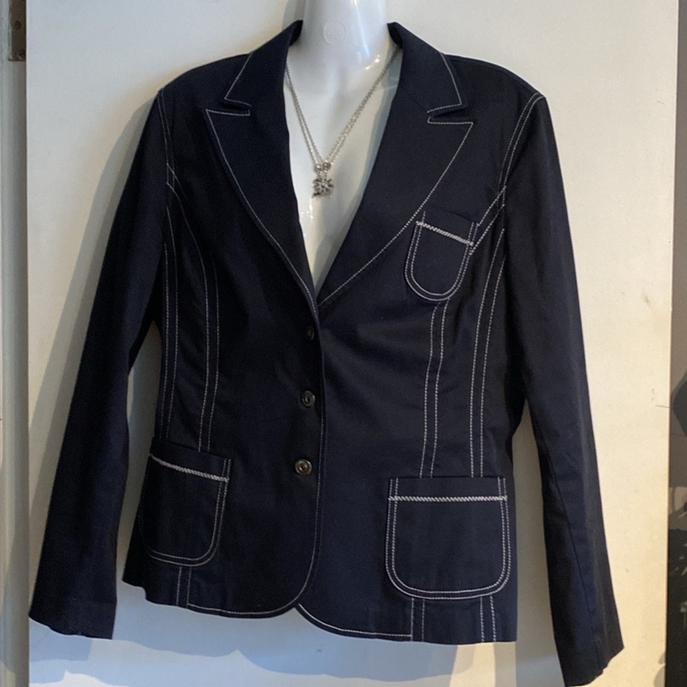 CONRAD C Black Blue Blazer w/ Contrast White Stitching!!! STRETCH!!!